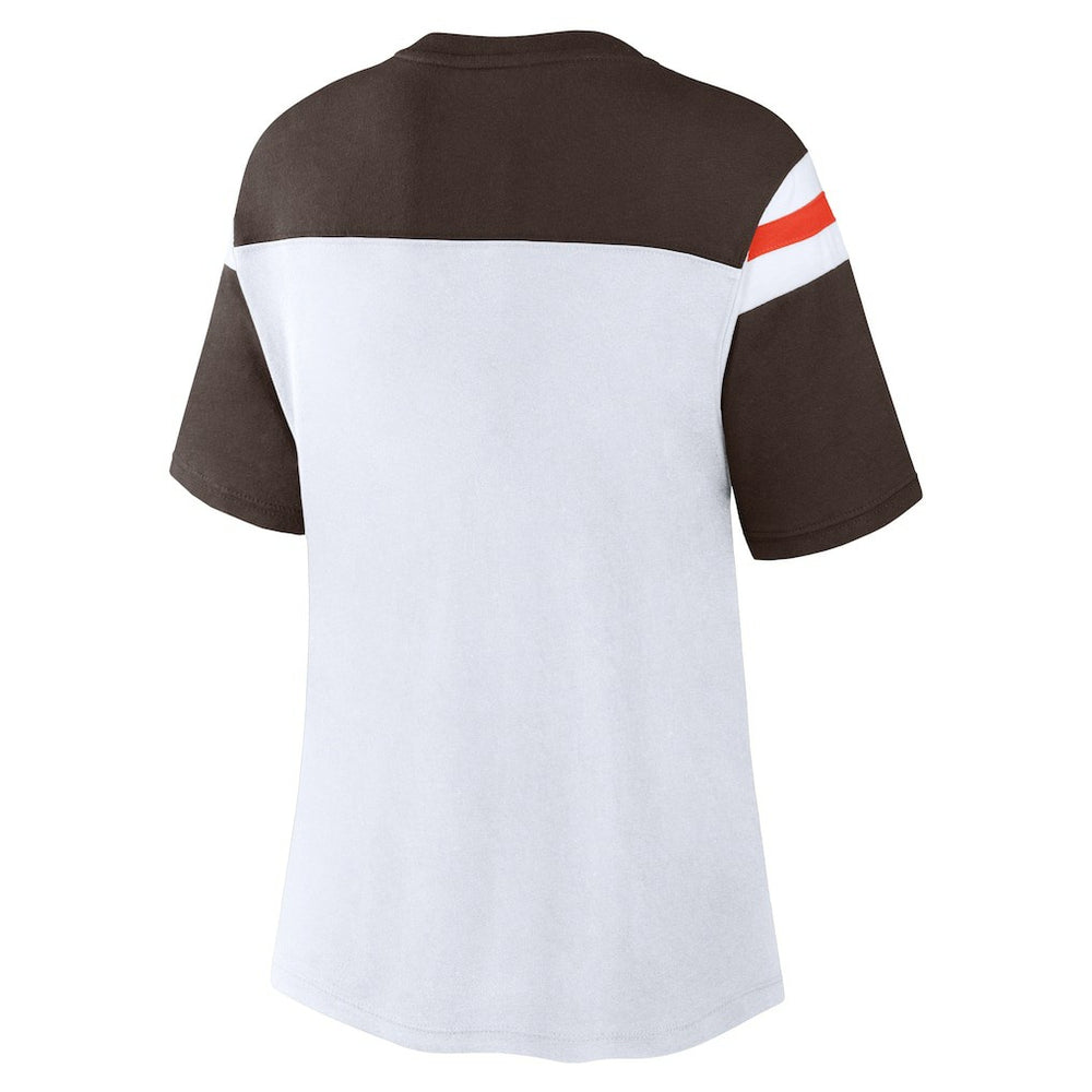 Cleveland Browns Women's Cheer Chant Fashion Crop Top - White/Brown Tops