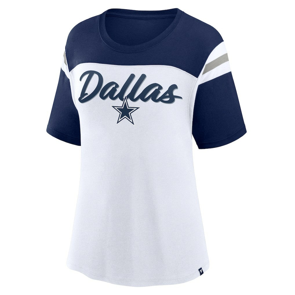 Dallas Cowboys Women's Cheer Chant Fashion Crop Top - White/Navy Tops