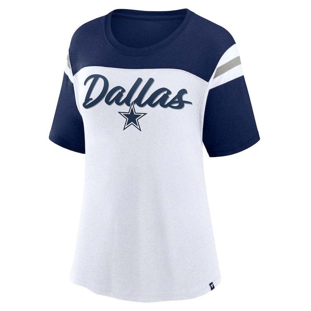 Dallas Cowboys Women's Cheer Chant Fashion Crop Top - White/Navy Tops