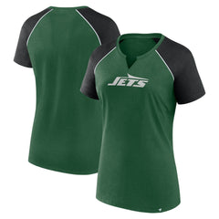 New York Jets Women's Glittered Primary Raglan T-Shirt - Green/Black T-shirts