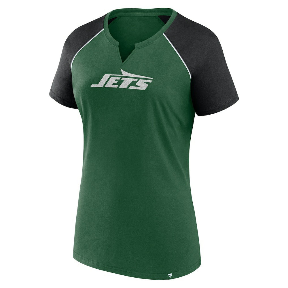 New York Jets Women's Glittered Primary Raglan T-Shirt - Green/Black T-shirts