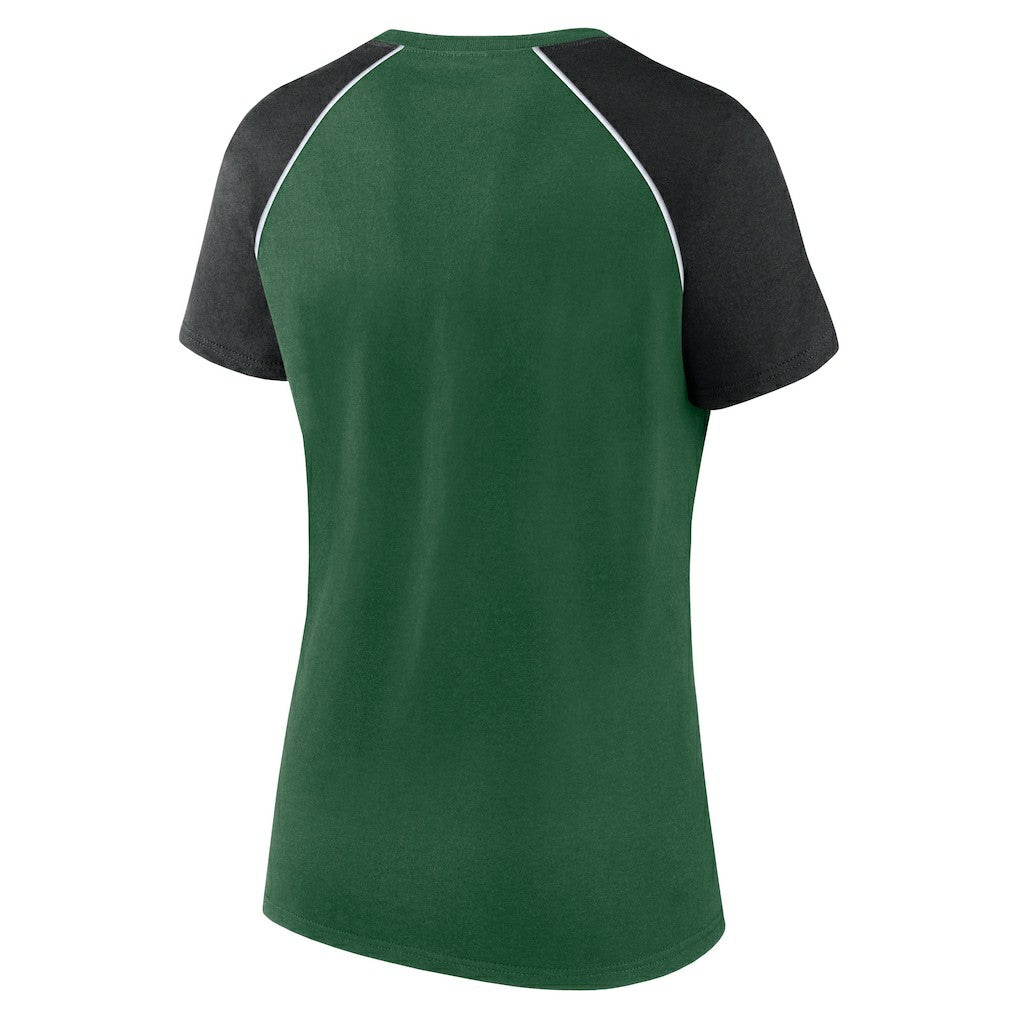 New York Jets Women's Glittered Primary Raglan T-Shirt - Green/Black T-shirts