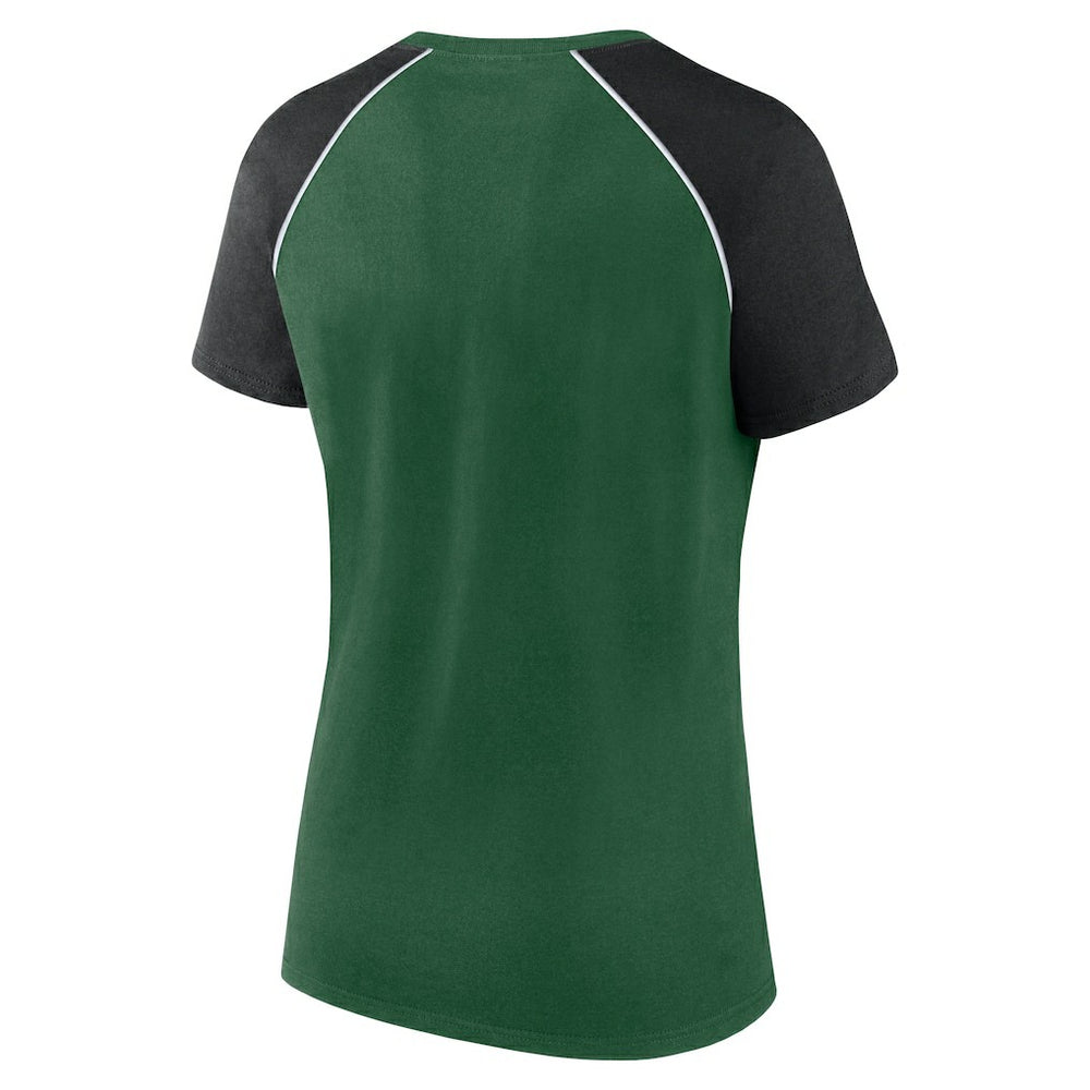 New York Jets Women's Glittered Primary Raglan T-Shirt - Green/Black T-shirts