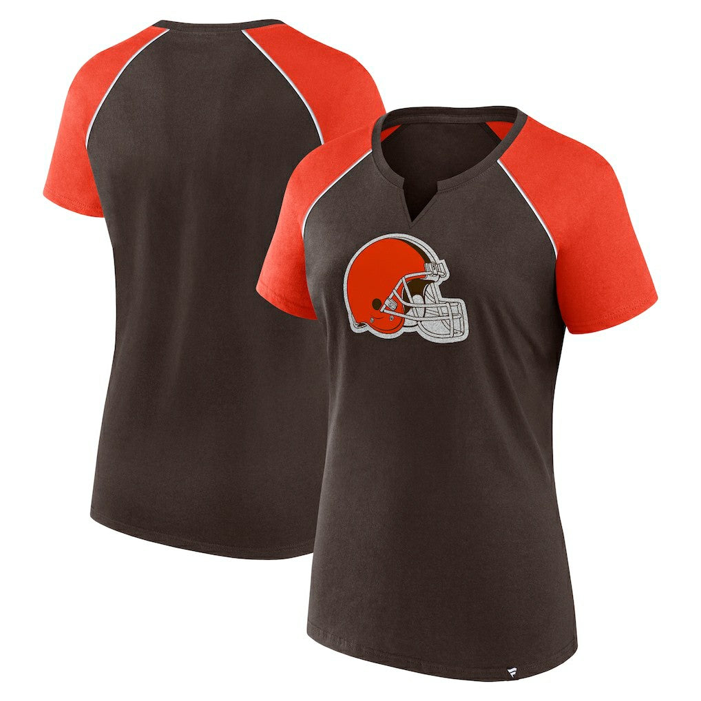 Cleveland Browns Women's Glittered Primary Raglan T-Shirt - Brown/Orange T-shirts