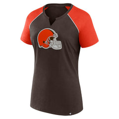 Cleveland Browns Women's Glittered Primary Raglan T-Shirt - Brown/Orange T-shirts