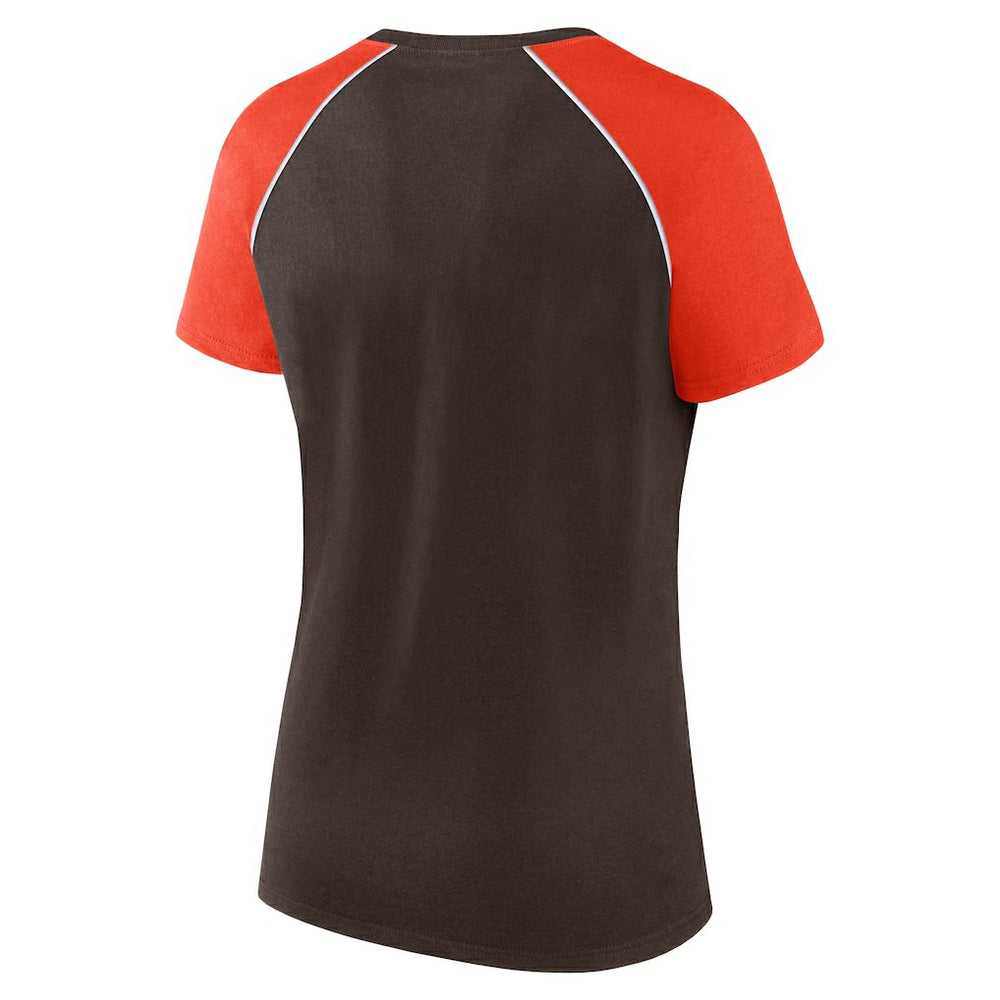 Cleveland Browns Women's Glittered Primary Raglan T-Shirt - Brown/Orange T-shirts