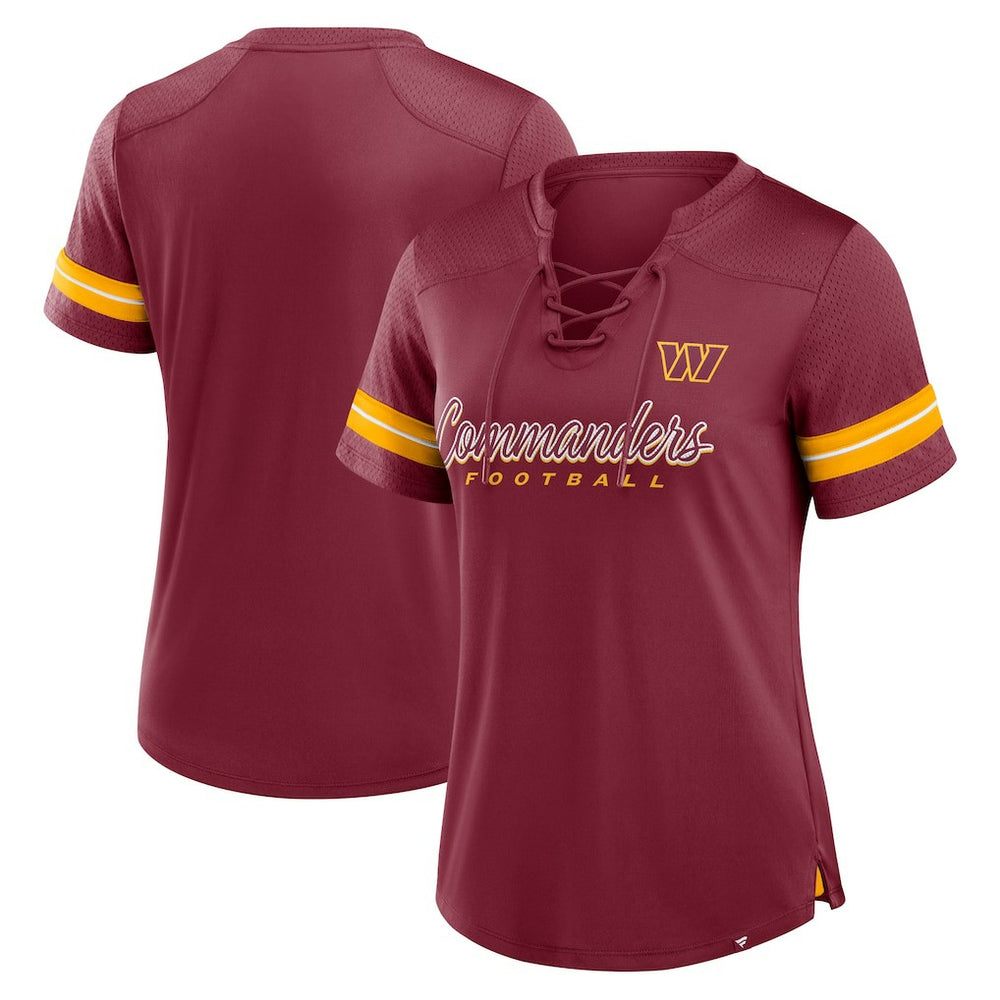 Washington Commanders Women's Play Script Lace-Up T-Shirt - Burgundy T-shirts