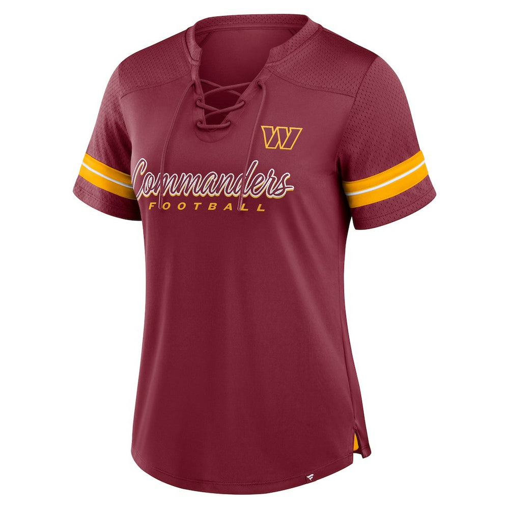 Washington Commanders Women's Play Script Lace-Up T-Shirt - Burgundy T-shirts