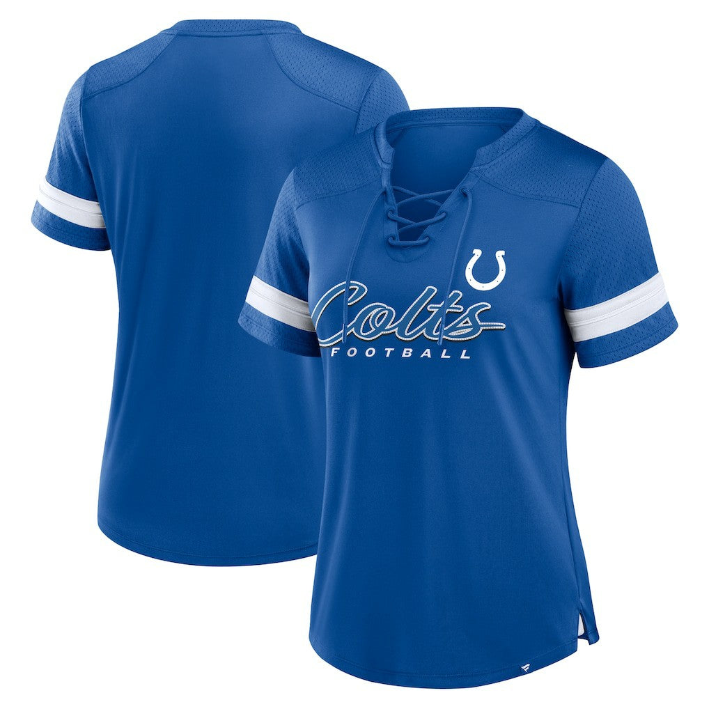 Indianapolis Colts Women's Play Script Lace-Up T-Shirt - Royal T-shirts