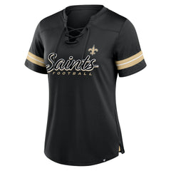 New Orleans Saints Women's Play Script Lace-Up T-Shirt - Black T-shirts