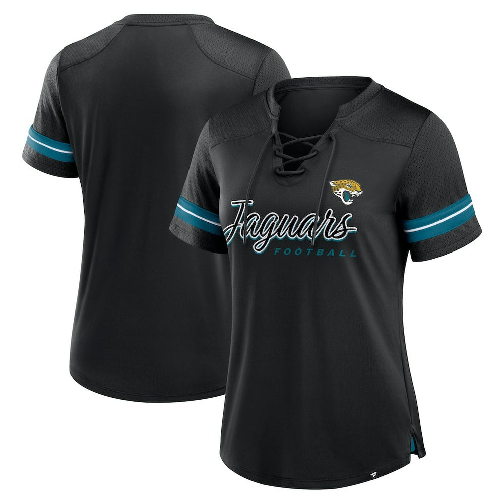Jacksonville Jaguars Women's Play Script Lace-Up T-Shirt - Black T-shirts