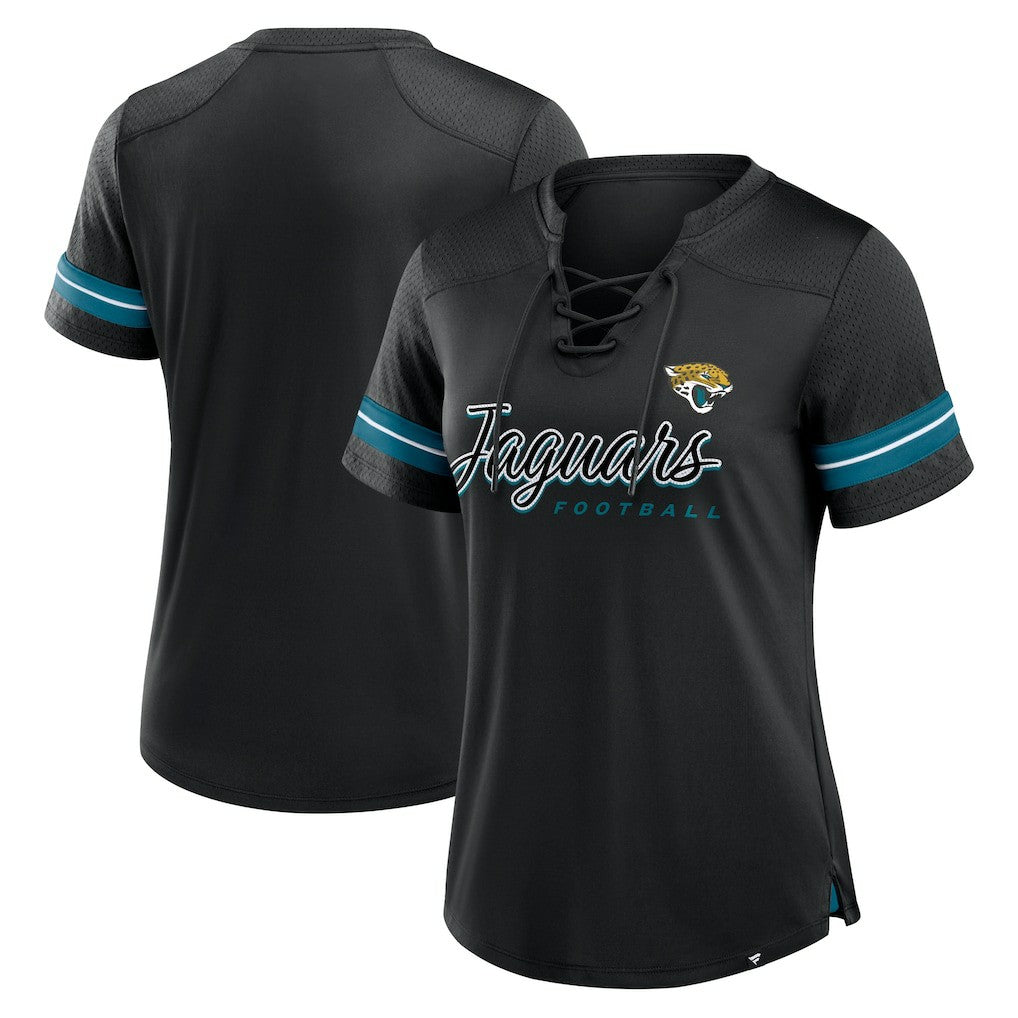 Jacksonville Jaguars Women's Play Script Lace-Up T-Shirt - Black T-shirts