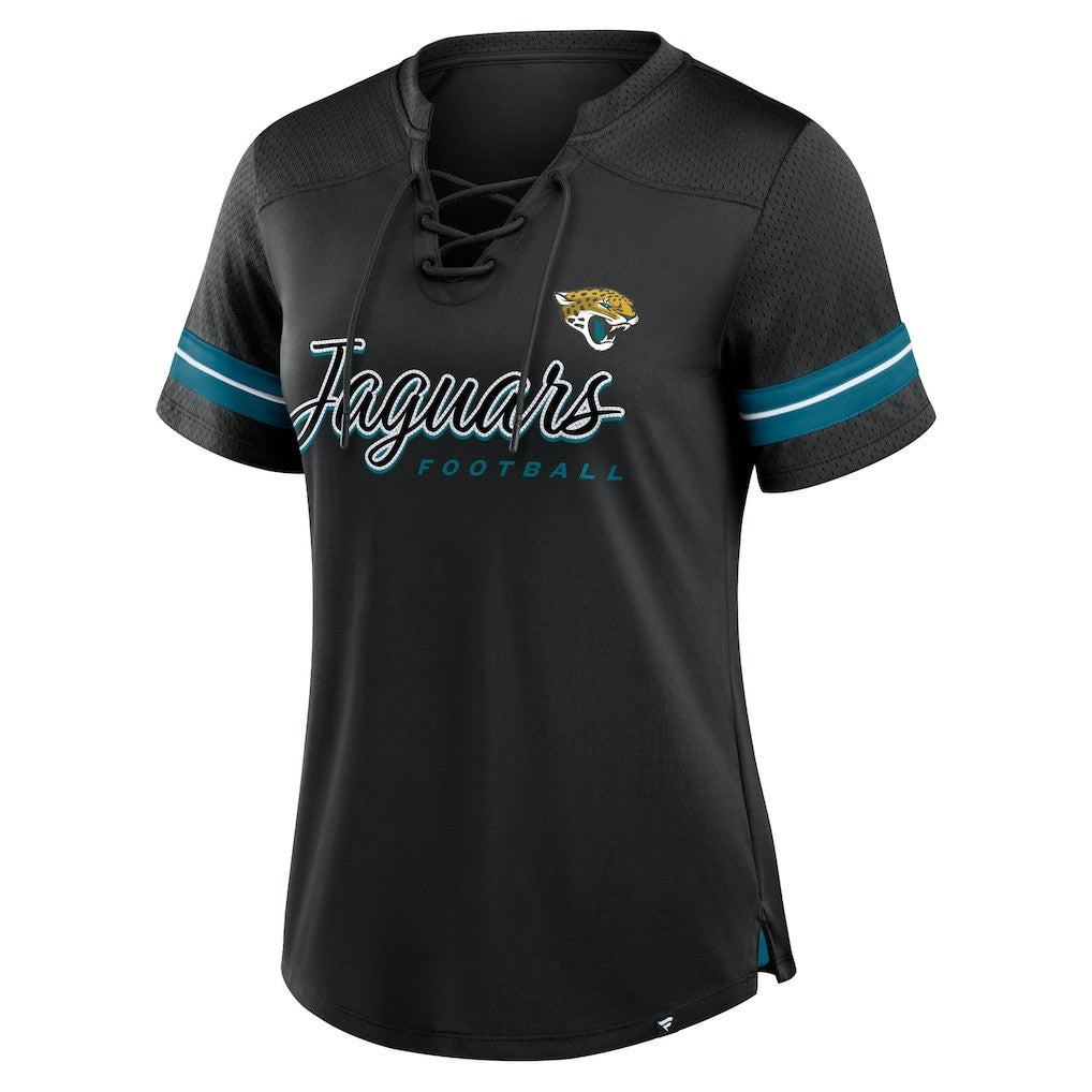 Jacksonville Jaguars Women's Play Script Lace-Up T-Shirt - Black T-shirts