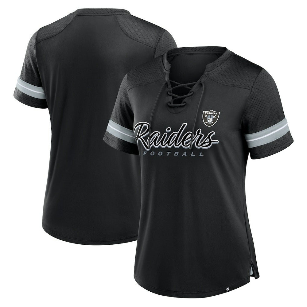 Las Vegas Raiders Women's Play Script Lace-Up T-Shirt - Black T-shirts