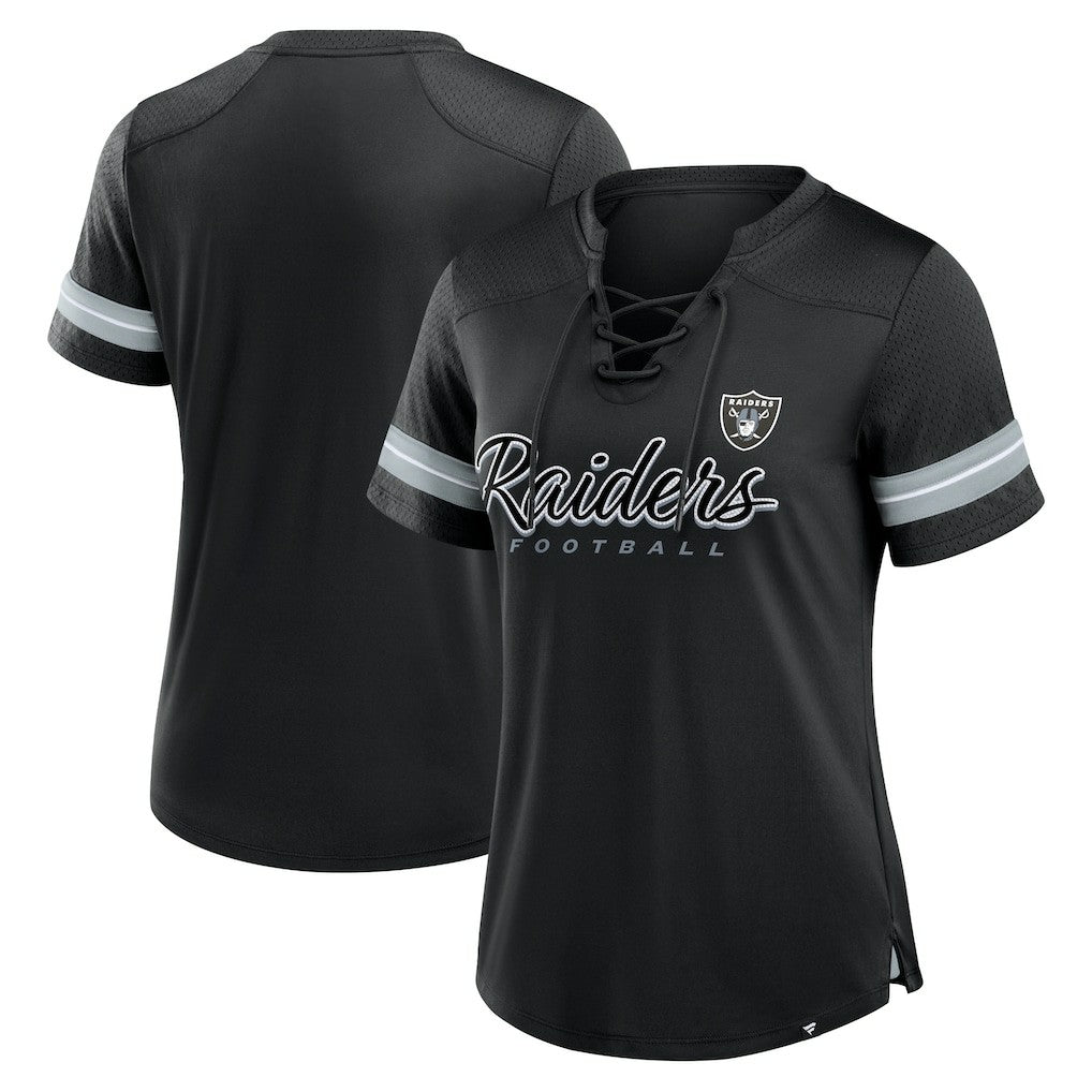 Las Vegas Raiders Women's Play Script Lace-Up T-Shirt - Black T-shirts