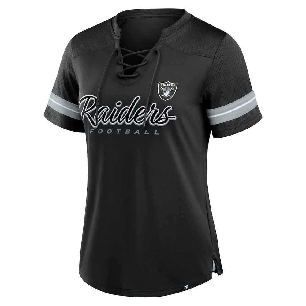 Las Vegas Raiders Women's Play Script Lace-Up T-Shirt - Black T-shirts