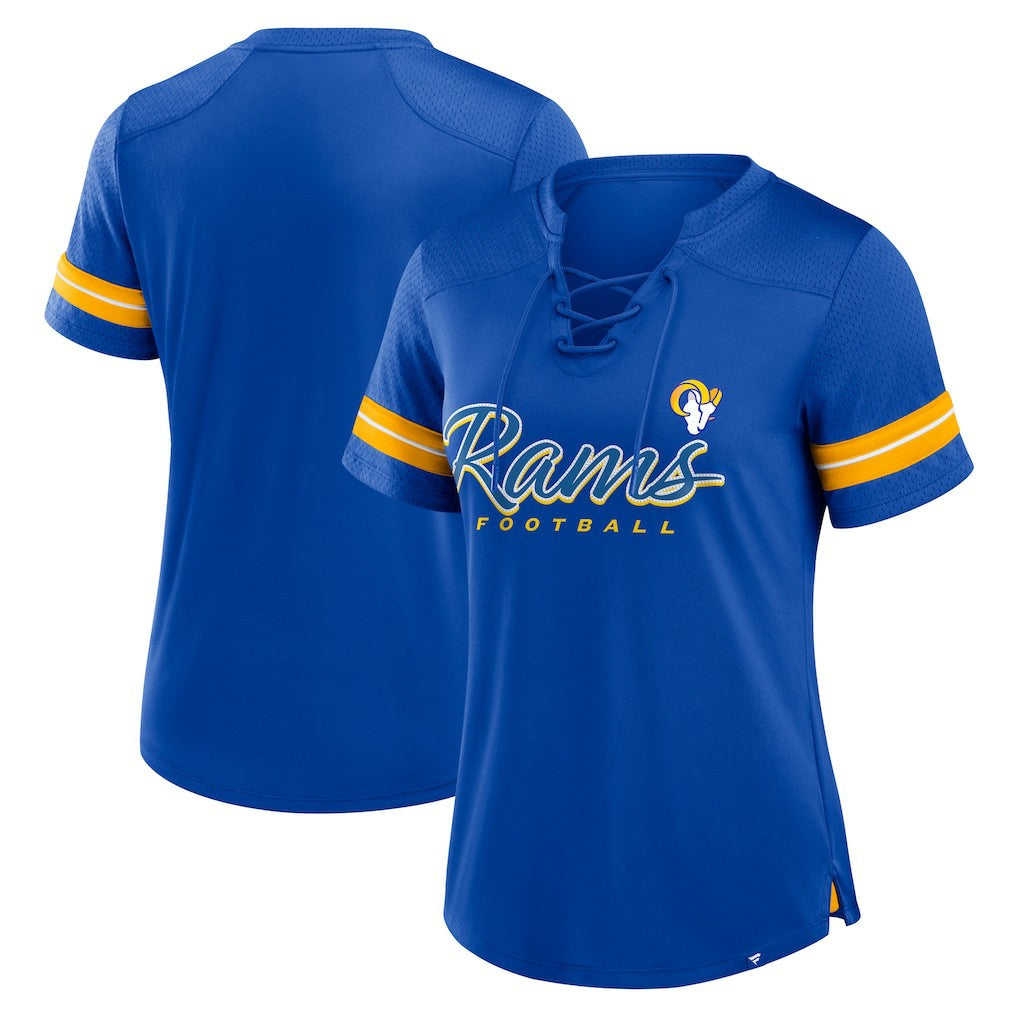 Los Angeles Rams Women's Play Script Lace-Up T-Shirt - Royal T-shirts
