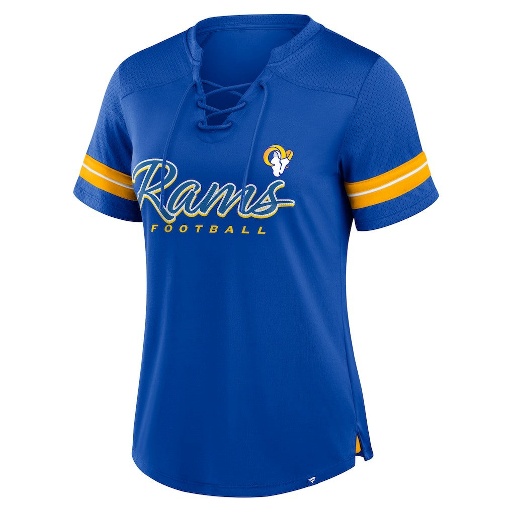 Los Angeles Rams Women's Play Script Lace-Up T-Shirt - Royal T-shirts