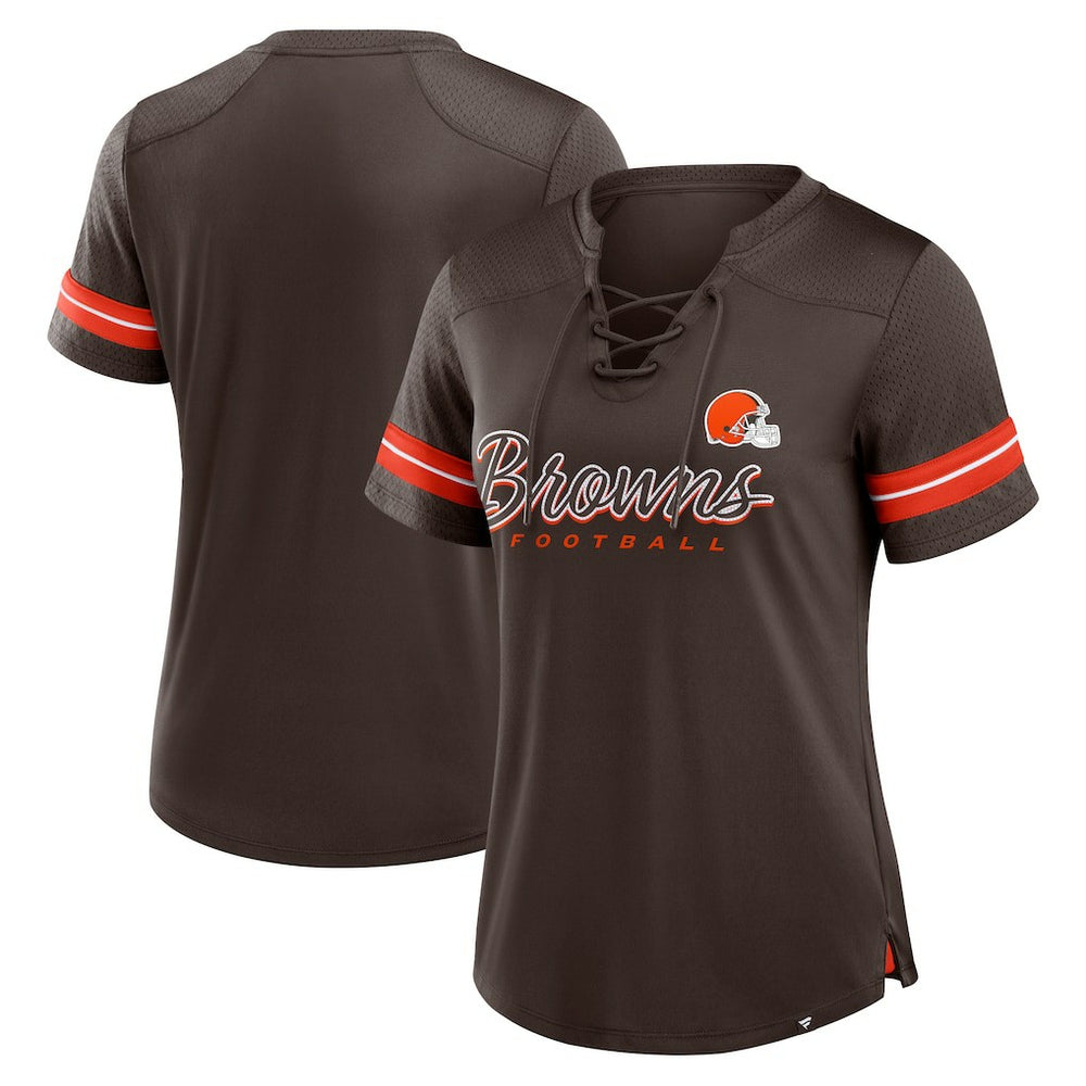Cleveland Browns Women's Play Script Lace-Up T-Shirt - Brown T-shirts