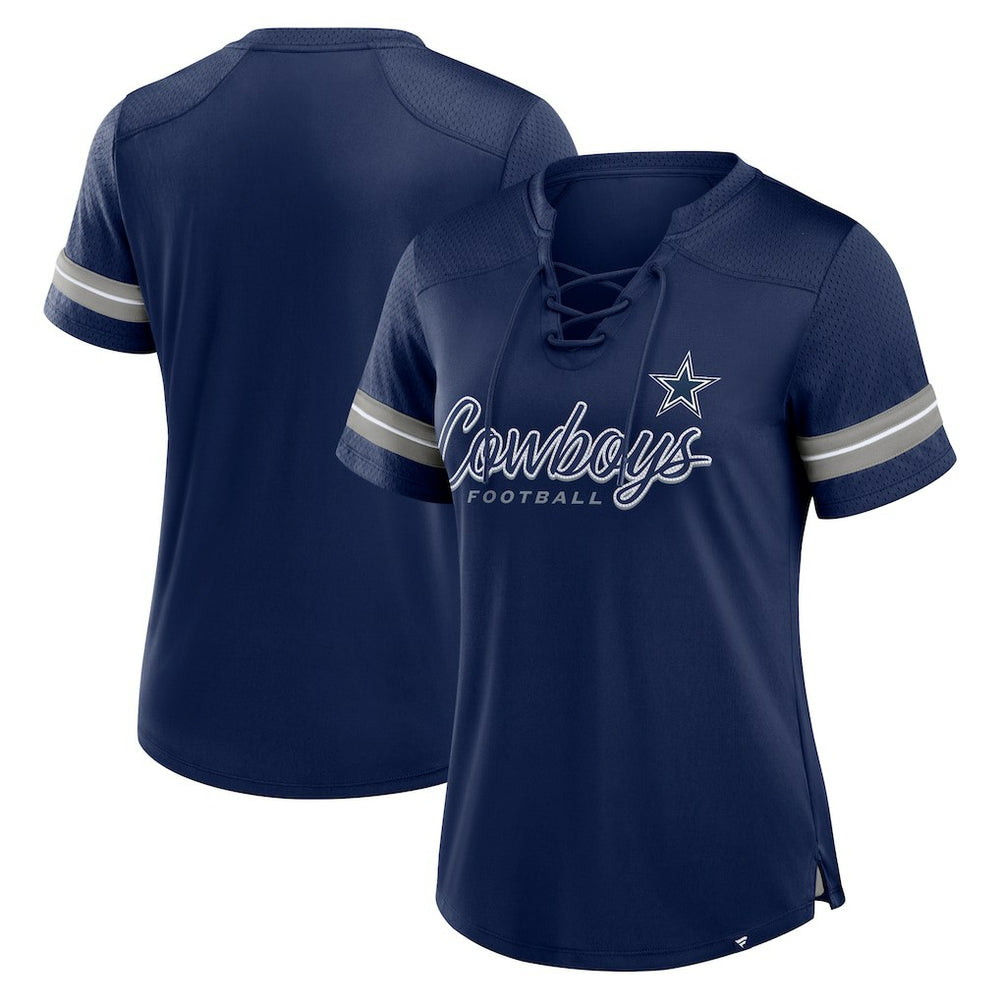 Dallas Cowboys Women's Play Script Lace-Up T-Shirt - Navy T-shirts