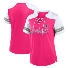 Dallas Cowboys Women's Play Script Lace-Up T-Shirt - Pink T-shirts