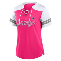 Dallas Cowboys Women's Play Script Lace-Up T-Shirt - Pink T-shirts