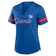 New York Giants Women's Play Script Lace-Up T-Shirt - Royal T-shirts