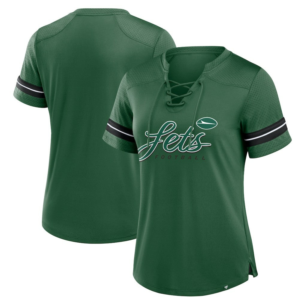 New York Jets Women's Play Script Lace-Up T-Shirt - Green T-shirts
