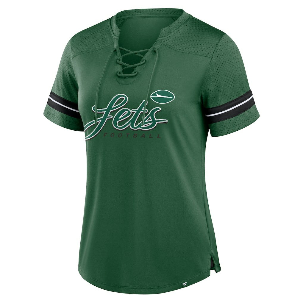 New York Jets Women's Play Script Lace-Up T-Shirt - Green T-shirts