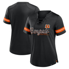 Cincinnati Bengals Women's Play Script Lace-Up T-Shirt - Black T-shirts