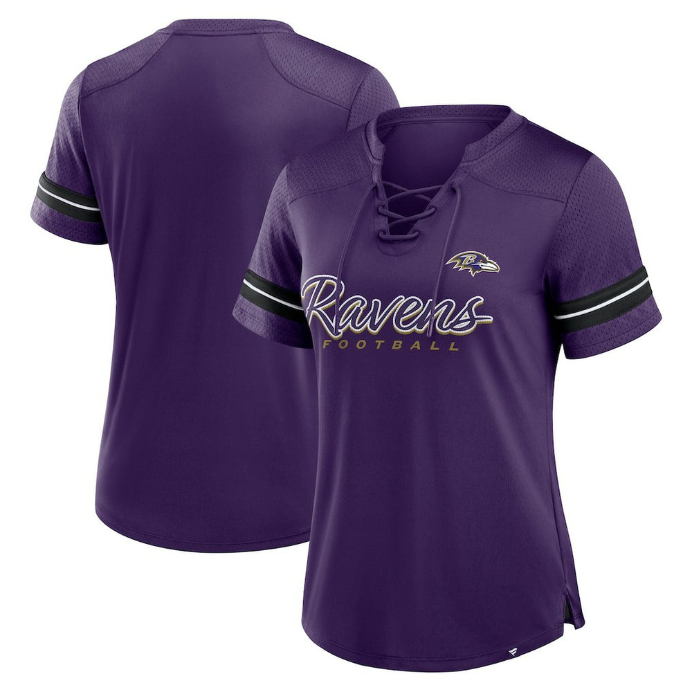 Baltimore Ravens Women's Play Script Lace-Up T-Shirt - Purple T-shirts