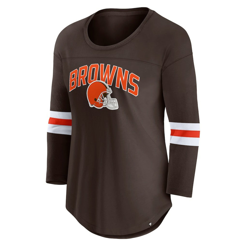 Cleveland Browns Women's First Team Arch Logo 3/4 Sleeve T-Shirt - Brown T-shirts