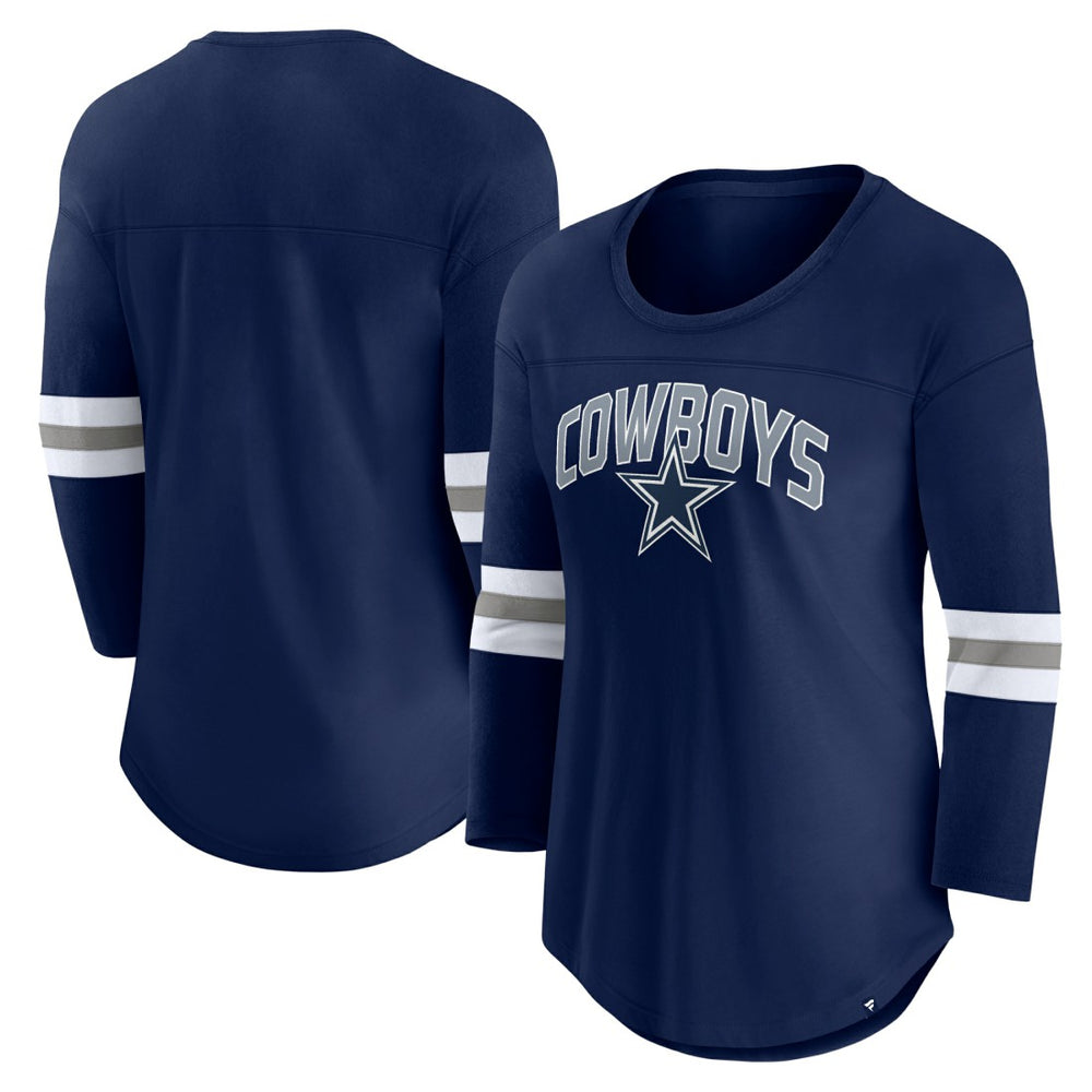 Dallas Cowboys Women's First Team Arch Logo 3/4 Sleeve T-Shirt - Navy T-shirts