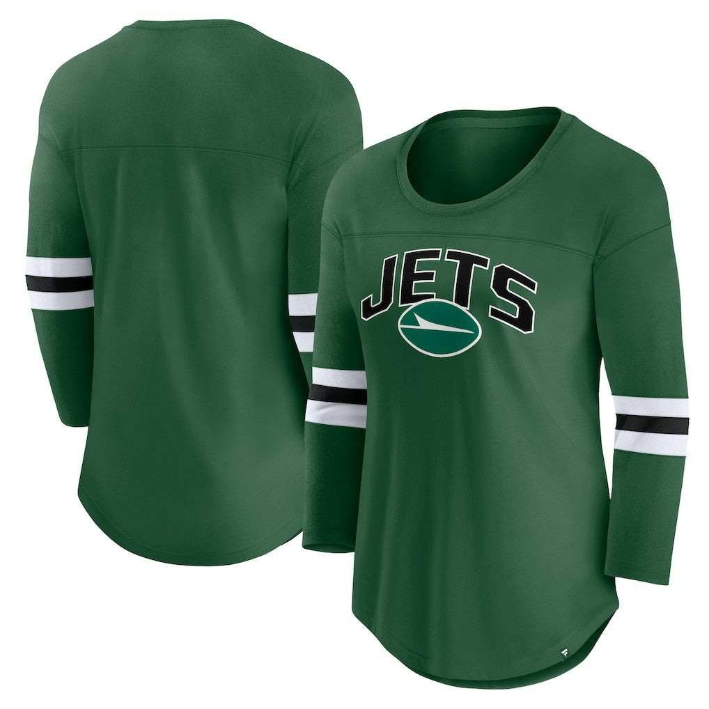 New York Jets Women's First Team Arch Logo 3/4 Sleeve T-Shirt - Green T-shirts