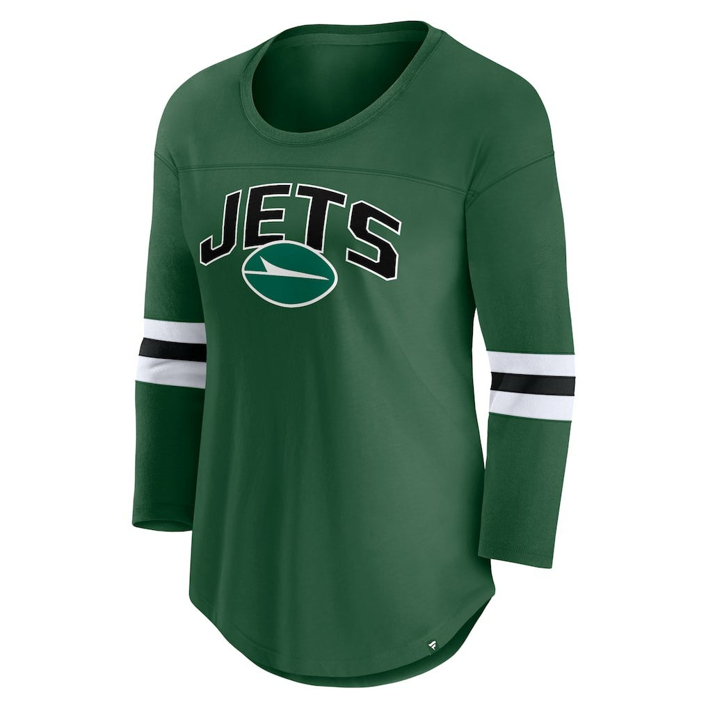 New York Jets Women's First Team Arch Logo 3/4 Sleeve T-Shirt - Green T-shirts