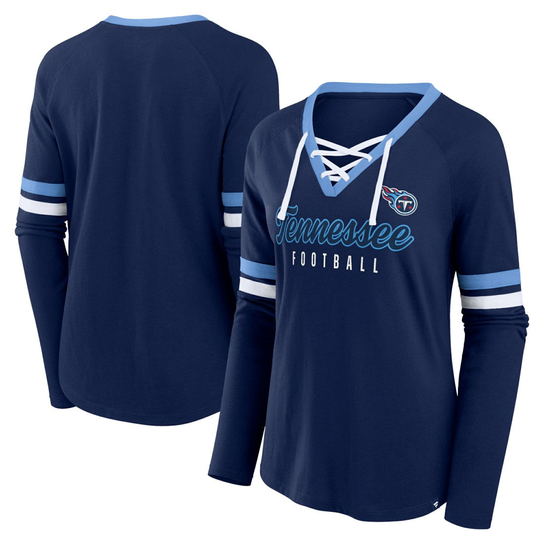 Tennessee Titans Women's Won and Done Lace-Up Long Sleeve Fashion Top - Navy Tops