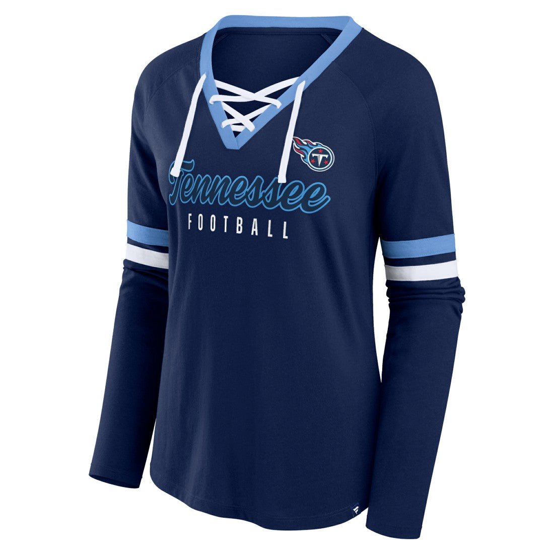 Tennessee Titans Women's Won and Done Lace-Up Long Sleeve Fashion Top - Navy Tops