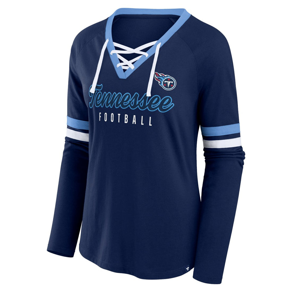 Tennessee Titans Women's Won and Done Lace-Up Long Sleeve Fashion Top - Navy Tops