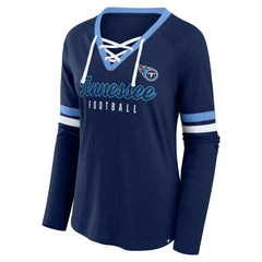 Tennessee Titans Women's Won and Done Lace-Up Long Sleeve Fashion Top - Navy Tops