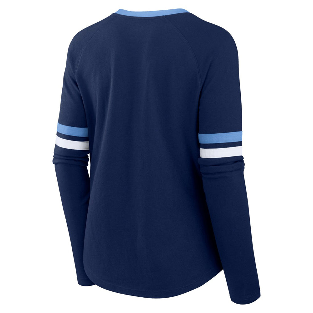 Tennessee Titans Women's Won and Done Lace-Up Long Sleeve Fashion Top - Navy Tops