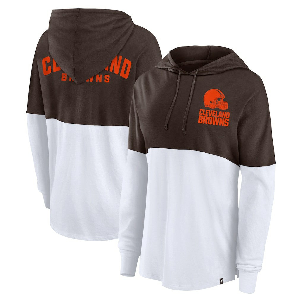 Cleveland Browns Women's Backup Option Long Sleeve Hoodie T-Shirt - Brown/White Hoodies