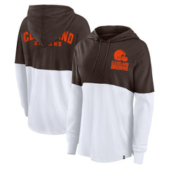 Cleveland Browns Women's Backup Option Long Sleeve Hoodie T-Shirt - Brown/White Hoodies