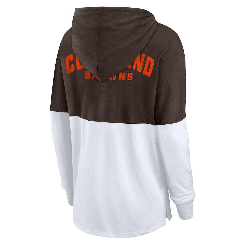 Cleveland Browns Women's Backup Option Long Sleeve Hoodie T-Shirt - Brown/White Hoodies