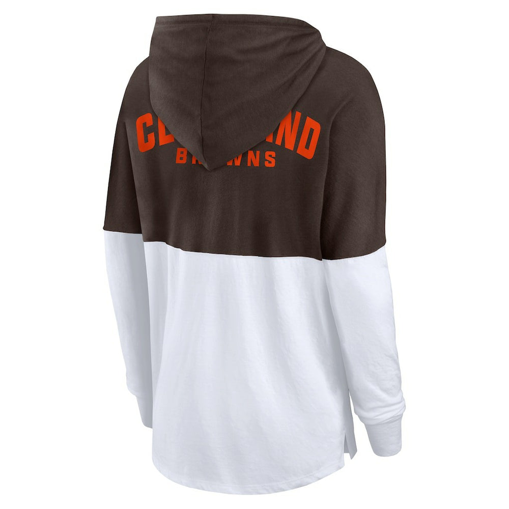 Cleveland Browns Women's Backup Option Long Sleeve Hoodie T-Shirt - Brown/White Hoodies