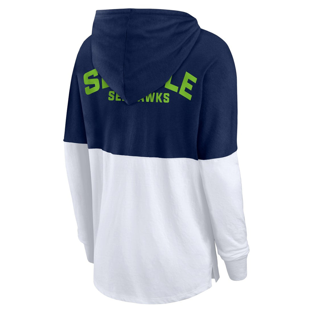 Seattle Seahawks Women's Backup Option Long Sleeve Hoodie T-Shirt - College Navy/White Hoodies