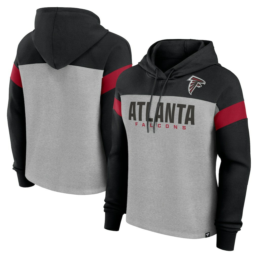 Atlanta Falcons Women's Bold Play Call Pullover Hoodie - Heather Gray/Black Hoodies