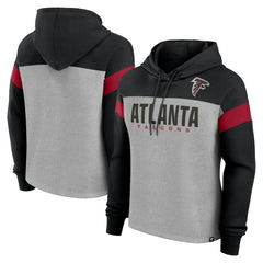Atlanta Falcons Women's Bold Play Call Pullover Hoodie - Heather Gray/Black Hoodies