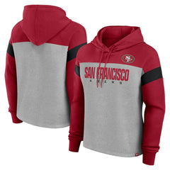 San Francisco 49ers Women's Bold Play Call Pullover Hoodie - Heather Gray/Scarlet Hoodies
