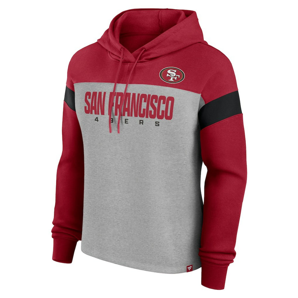 San Francisco 49ers Women's Bold Play Call Pullover Hoodie - Heather Gray/Scarlet Hoodies