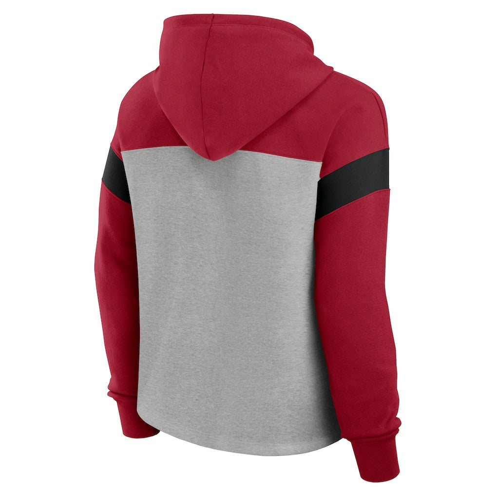 San Francisco 49ers Women's Bold Play Call Pullover Hoodie - Heather Gray/Scarlet Hoodies